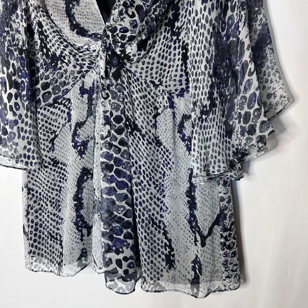Badgley Mischka NWT Blouse Size 1X Snake Print Silk Chiffon Twist Front Blouse - Picture 3 of 8